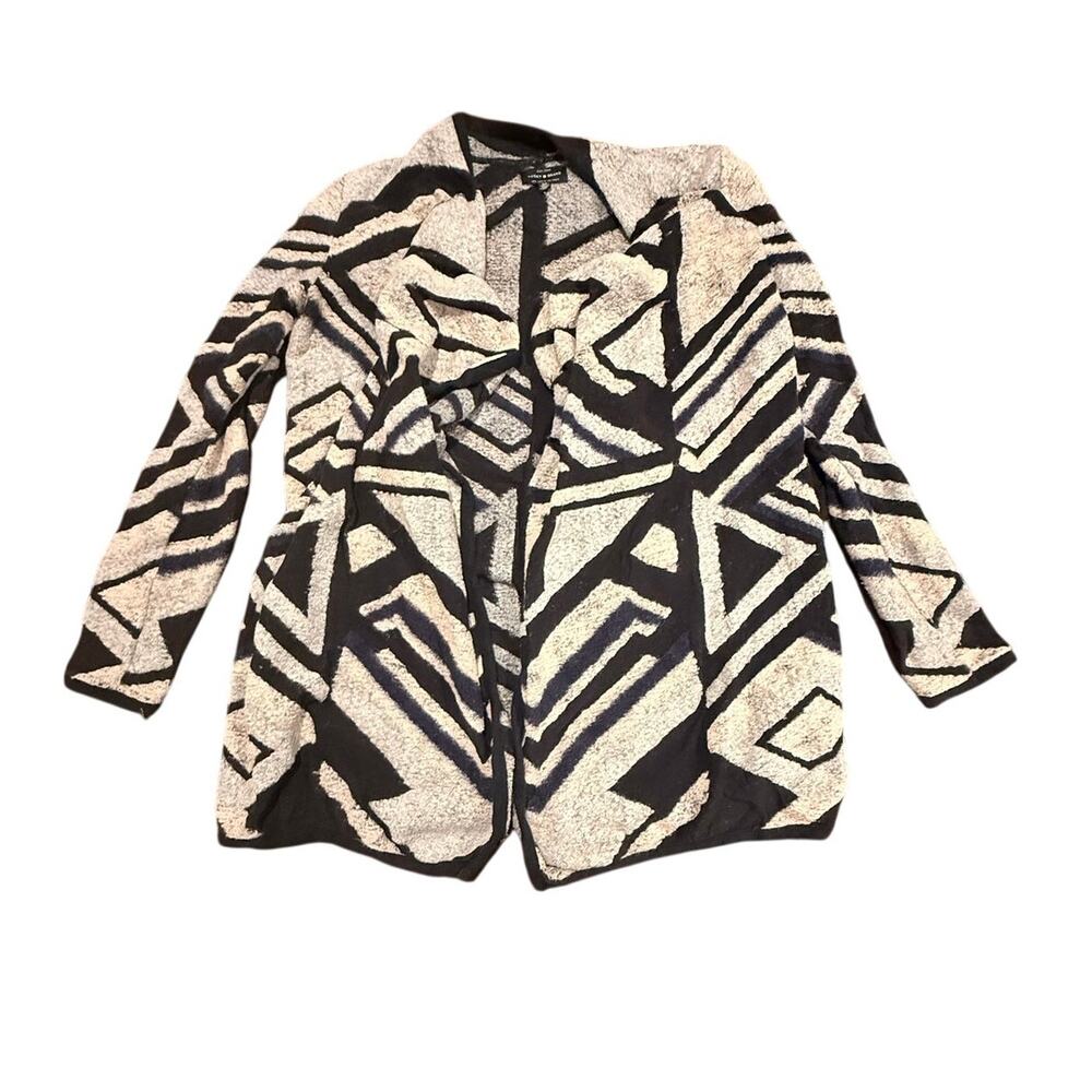 Lucky Brand Women Black Gray Geometric Aztec Open Front Cardigan Sweater Size S